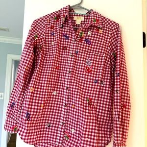 Maeve Anthropologie classic checkered sequined blouse.